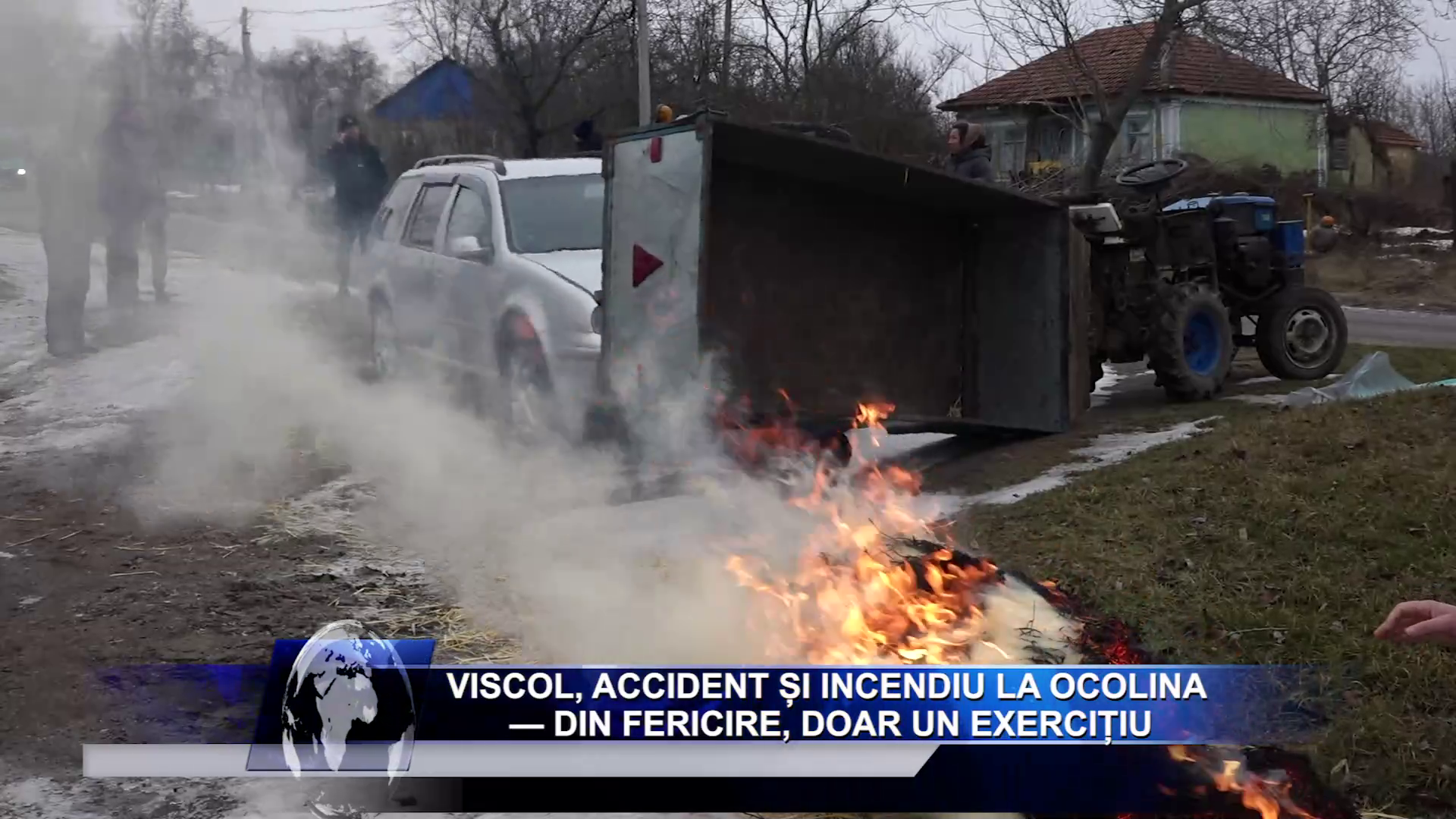 Viscol, accident și incendiu la Ocolina — din fericire, doar un exercițiu