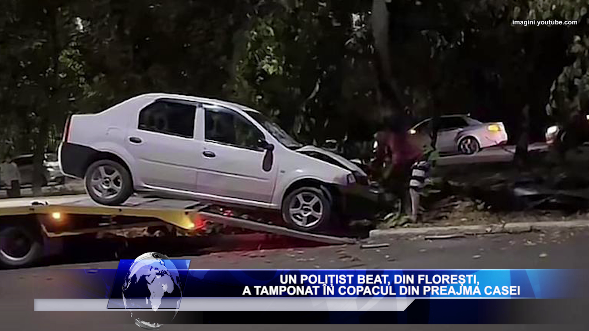 Un polițist beat, din Florești, a tamponat în copacul din preajma casei