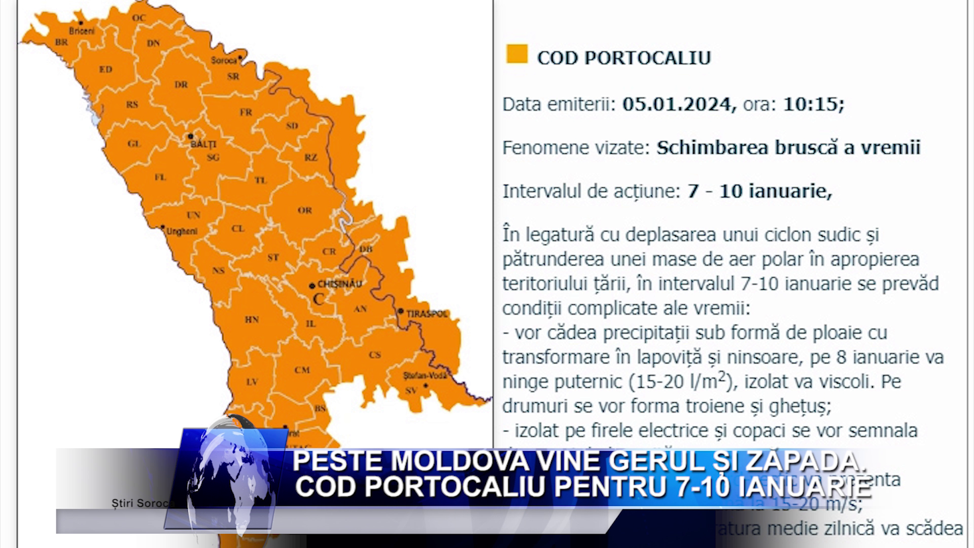 Peste Moldova vine gerul și zăpada. Cod portocaliu pentru 7-10 ianuarie.